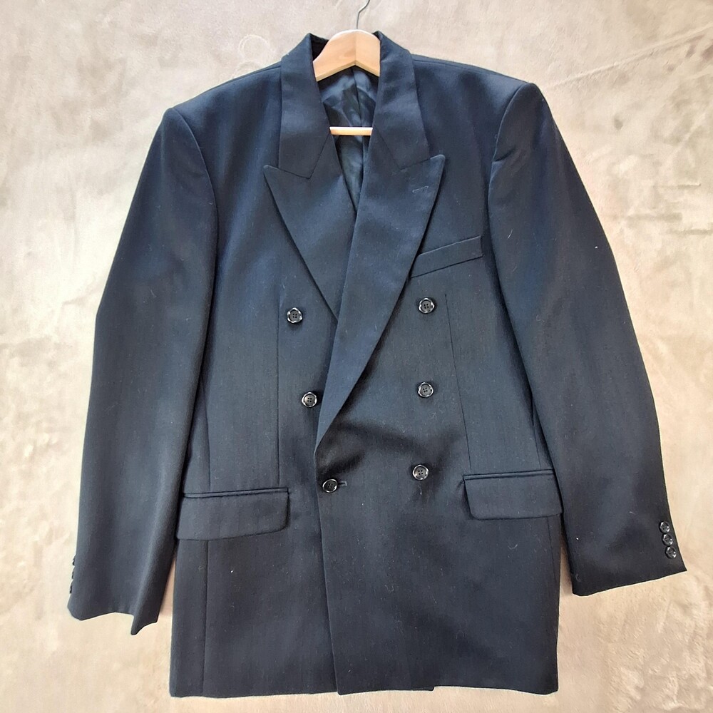 Vintage Webster Suit Jacket Mens 42 Long Black Wool Ventless Double Breasted